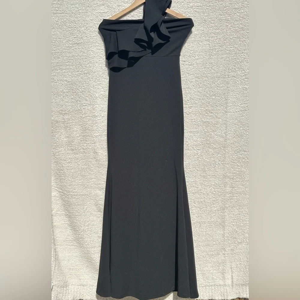 Lulus Grand Beauty Black Ruffled One-Shoulder Mermaid Maxi Dress Small - Picture 2 of 9